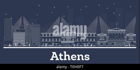 Umrisse Athen Griechenland Skyline der Stadt mit weißen Gebäuden. Vector Illustration. Business Travel und Konzept mit moderner Architektur. Athen Stadtbild. Stock Vektor