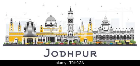 Jodhpur Indien Skyline der Stadt mit Farbe Gebäude isoliert auf Weiss. Vector Illustration. Business Travel und Konzept mit historischer Architektur. Stock Vektor