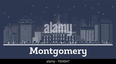 Umrisse Montgomery Alabama City Skyline mit weißen Gebäuden. Vector Illustration. Business Travel und Konzept mit moderner Architektur. Montgomery. Stock Vektor