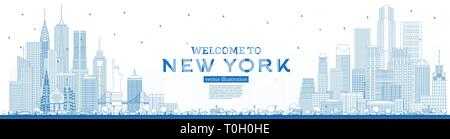 Überblick Willkommen bei New York USA Skyline mit blauen Gebäude. Vector Illustration. Business Travel und Tourismus Konzept mit moderner Architektur. Stock Vektor