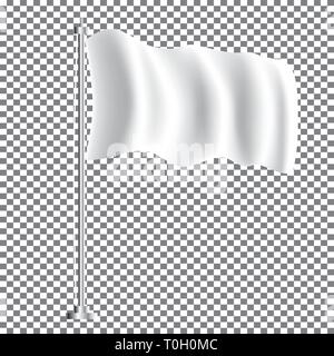 Weiß Textil schwenkten Leer Flagge auf Transparenten Hintergrund. Vector Illustration. Stock Vektor