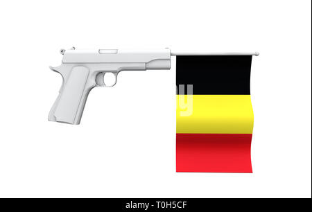 Belgien Gun Control Konzept. Hand gun mit National Flagge Stockfoto