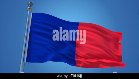 Flatternden Seide Flagge der Stadt Paris, die Hauptstadt Frankreichs auf klaren blauen Himmel Hintergrund. Paris Fahne im Wind, farbigen Hintergrund. 3D-Darstellung Stockfoto