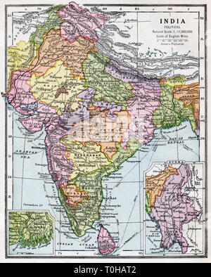 Indische politische Landkarte von Indien, veröffentlicht um 1930 Stockfoto