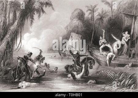Massaker in die Boote der Cawnpore, Indien, Asien, 1857 Stockfoto