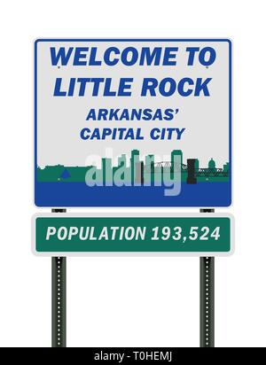 Vector Illustration der Willkommen in Little Rock Arkansas Hauptstadt Road Sign Stock Vektor