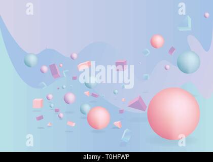 3d Zahlen realistisch Vektor primitive Komposition abstrakte Minimalismus mit fliegende Objekte und Formen in Bewegung auf blauem Hintergrund isoliert. Material Stock Vektor