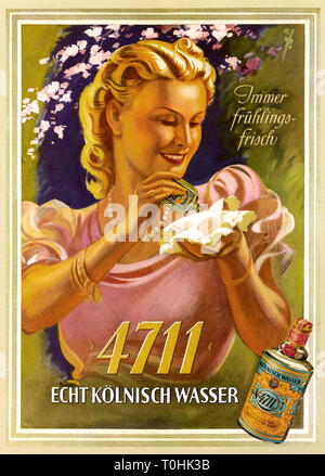 Werbung, Kosmetik, 4711, real Eau-de-Köln, Motto: 'Immer' (fruehlingsfrisch jederzeit Frühling frisch, hergestellt von: Ferd. Muelhens, Köln, Deutschland, ca. 1939 Additional-Rights - Clearance-Info - Not-Available Stockfoto