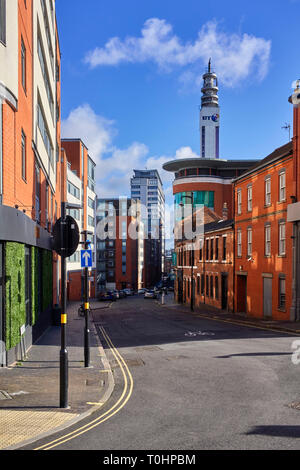 Fleet Street auf der Suche nach BT Tower in Birminham von der Snow Hill Stockfoto