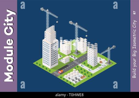 Modul isometrische Stadt Häuser Stock Vektor