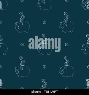 Nahtlose Muster mit outline Sparschwein und Münze. Vector Illustration 10 eps Stock Vektor