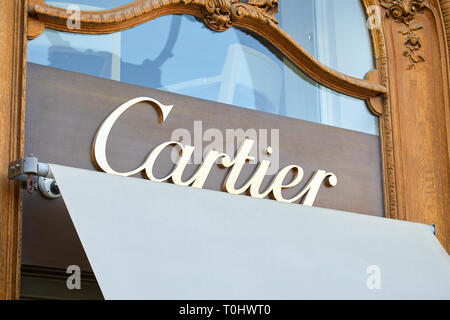 PARIS, Frankreich, 21. JULI 2017: Cartier luxury Store anmelden Place Vendôme in Paris, Frankreich. Stockfoto