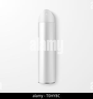 Vector 3d Realistische weiße Leere Spray, Spray Lufterfrischer Flasche Closeup isoliert auf weißem Hintergrund. Design Vorlage der Feldspritze kann für Mock up Stock Vektor