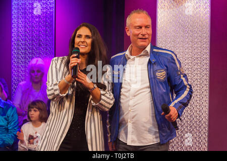 Jürgen Trovato und Marta Trovato von Sterben Trovatos bei der Aufzeichnung der Show "Music Match MyTVplus'im ElbePark. Dresden, 08.03.2019 Stockfoto