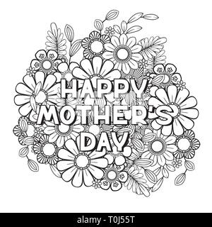 Happy Mother's Day Malseite für Malbuch für Erwachsene. Schwarz-weiß-Vektorillustration Stock Vektor