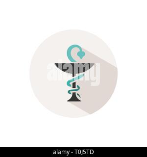 Apotheke Farbe Symbol mit Schatten auf einen beige Kreis. Schlange Symbol. Vector Illustration Stock Vektor