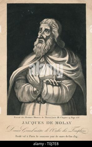 "Jacques De Molay, letzte Grand maître de l'Ordre des Templiers", (Ende des 18. Anfang des 19. Jahrhunderts). Schöpfer: Beaublé fils, Louis-Jacques Beaublé. Stockfoto