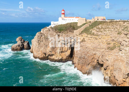 Kap St. Vincent Leuchtturm Kap St. Vincent in Sagres Portugal Algarve Portugal EU Europa Stockfoto