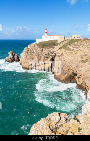 Kap St. Vincent Leuchtturm Kap St. Vincent in Sagres Portugal Algarve Portugal EU Europa Stockfoto