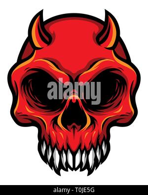 Detaillierte rote Dämon Devil Skull Head Abbildung Stock Vektor