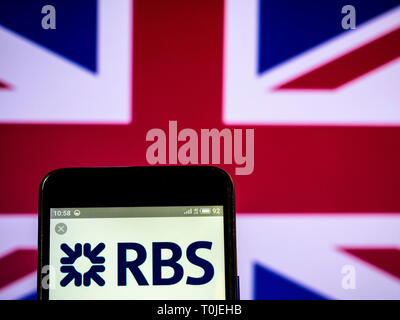 Die Royal Bank of Scotland plc Firmenlogo auf dem Smartphone angezeigt. Stockfoto