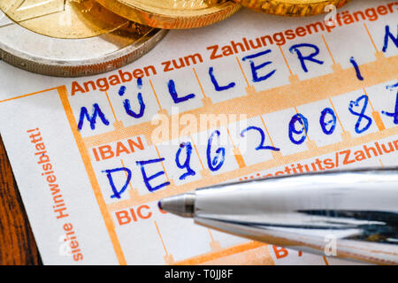 IBAN Überweisung, IBAN-Überweisung Formular Stockfoto