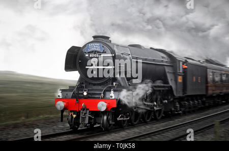 Der Flying Scotsman Dampflokomotive vereinbaren - Carlisle in Cumbria. Stockfoto