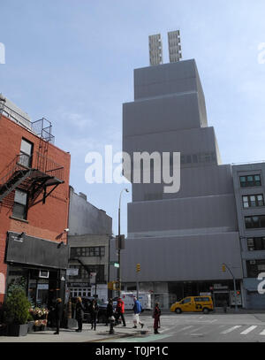 New York, USA. 13 Mär, 2019. Das Neue Museum, die aussieht wie ein Paar aufgetürmte Bausteine von außen. Credit: Johannes Schmitt-Tegge/dpa/Alamy leben Nachrichten Stockfoto