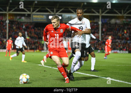 Wrexham, Großbritannien. 20 Mär, 2019. George Thomas von Wales in Aktion. Internationaler Fußball-Freundschaftsspiel, Wales v Trinidad und Tobago auf der Pferderennbahn in Wrexham am Mittwoch, dem 20. März 2019. Dieses Bild dürfen nur für redaktionelle Zwecke verwendet werden. Nur die redaktionelle Nutzung, eine Lizenz für die gewerbliche Nutzung erforderlich. Keine Verwendung in Wetten, Spiele oder einer einzelnen Verein/Liga/player Publikationen. pic von Chris Stading/Andrew Orchard sport Fotografie/Alamy leben Nachrichten Stockfoto