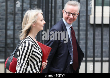 Downing Street, London, UK. 20 Mär, 2019. Michael Gove, MP, Staatssekretär für Umwelt, Ernährung und ländliche Angelegenheiten, und Elizabeth (Liz) Truss MP, Chief Secretary, Schatzamt. Credit: Imageplotter/Alamy leben Nachrichten Stockfoto