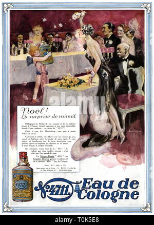 Werbung, Kosmetik, Werbung, 4711 Eau de Cologne, Weihnachtsfeier, Engel, ein Flakon des Parfums, Frankreich, 1928, Additional-Rights - Clearance-Info - Not-Available Stockfoto