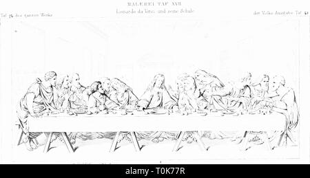 Religion, Christentum, Jesus Christus, "Das Letzte Abendmahl", Stahlstich von Rothbart, nach dem Gemälde von Leonardo da Vinci, Illustration aus "enkmaeler der Kunst' (Denkmäler der Kunst), von Wilhelm Luebke und Carl-von Luetzow, 3. Auflage, Stuttgart 1879, Band 2, Kapitel über Malerei, Platte XVII, Denkmaler, Denkmäler, Lubke, Lübke, Lützow, Lützow, historischen, geschichtlichen, Essen, Tisch, Jünger, Ostern, biblische Szenen, Szenen, bildende Kunst, Additional-Rights - Clearance-Info - Not-Available Stockfoto