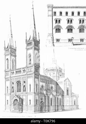 Geographie/Reisen, Österreich, Wien, Kirchen, Altlerchenfeld Altlerchenfelder Pfarrkirche (Kirche), erbaut 1848-1860 von mehreren Architekten, Außenansicht, Illustration aus "enkmaeler der Kunst' (Denkmäler der Kunst), von Wilhelm Luebke und Carl-von Luetzow, 3. Auflage, Stuttgart 1879, Band 2, Stahlstich von L. Ritter, Kapitel über Architektur, Platte LVI, historische, historischen Denkmaler, Denkmäler, Lubke, Lübke, Lützow, Lützow, 19. Jahrhundert, Pfarrkirche, Pfarrkirchen, Klassik, Klassik, Classic, Gebäude, Gebäude, religiöse, heilig, Additional-Rights - Clearance-Info - Not-Available Stockfoto