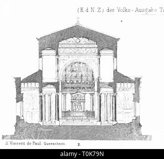 Geographie/reisen, Frankreich, Paris, die Kirchen, die Kirche von Saint-Vincent-de-Paul, erbaut 1824-1844, Architekten: Jean-Baptiste Lepere und Jakob Ignaz Hittorff, Querschnitt, Illustration aus "enkmaeler der Kunst' (Denkmäler der Kunst), von Wilhelm Luebke und Carl-von Luetzow, 3. Auflage, Stuttgart 1879, Band 2, Stahlstich von H. Walther, nach Zeichnung von W. Bogler, Kapitel über Architektur, Platte LVII, historische, historischen Denkmaler, Denkmäler, Lubke, Lübke, Lützow, Lützow, 19. Jahrhundert, Saint Vincent de Paul, Jean Baptiste, Querschnitt, cros, Additional-Rights - Clearance-Info - Not-Available Stockfoto