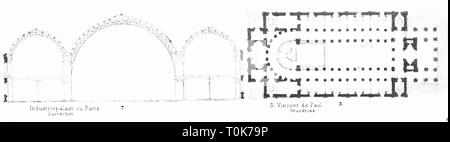 Geographie/reisen, Frankreich, Paris, die Kirchen, die Kirche von Saint-Vincent-de-Paul, erbaut 1824-1844, Architekten: Jean-Baptiste Lepere und Jakob Ignaz Hittorff, Grundriss, Illustration aus "enkmaeler der Kunst' (Denkmäler der Kunst), von Wilhelm Luebke und Carl-von Luetzow, 3. Auflage, Stuttgart 1879, Band 2, Stahlstich von H. Walther, nach Zeichnung von W. Bogler, Kapitel über Architektur, Platte LVII, historische, historischen Denkmaler, Denkmäler, Lubke, Lübke, Lützow, Lützow, 19. Jahrhundert, Saint Vincent de Paul, Jean Baptiste, Pfarrkirche, Parish, Additional-Rights - Clearance-Info - Not-Available Stockfoto