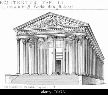 Geographie/reisen, Frankreich, Paris, Kirchen, Madeleine Kirche (Eglise de La Madelaine), erbaut 1763 - 1842, Außenansicht, Illustration aus "enkmaeler der Kunst' (Denkmäler der Kunst), von Wilhelm Luebke und Carl-von Luetzow, 3. Auflage, Stuttgart 1879, Band 2, Stahlstich von H. Gugeler, nach Zeichnung von Wilhelm Riefstahl, Kapitel über Architektur, Platte LI, Architektur, Gebäude, Gebäude, Architektur, 19. Jahrhundert, historische, historischen Denkmaler, Denkmäler, Lübke, Lubke, Lützow, Lützow, Additional-Rights - Clearance-Info - Not-Available Stockfoto