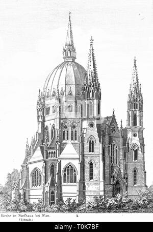 Geographie/Reisen, Österreich, Wien, die Kirchen, die Kirche Maria vom Siege, erbaut 1868 - 1875, Architekt: Friedrich von Schmidt, Außenansicht, Illustration aus "enkmaeler der Kunst' (Denkmäler der Kunst), von Wilhelm Luebke und Carl-von Luetzow, 3. Auflage, Stuttgart 1879, Band 2, Kapitel über Architektur, Platte LIX, Stahlstich, Mitteleuropa, 19. Jahrhundert, Gebäude, Gebäude, religiöse, Sakrale, historische, historischen Denkmaler, Denkmäler, Lübke, Lubke, Lützow, Lützow, Additional-Rights - Clearance-Info - Not-Available Stockfoto