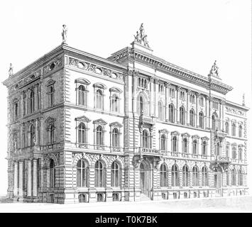 Geographie/Reisen, Deutschland, Berlin, Gebäude, Gebäude des preußischen Land Credit Bank (Bodenkreditbank), erbaut 1871 - 1874, Architekt: Hermann Ende, Außenansicht, Illustration aus "enkmaeler der Kunst' (Denkmäler der Kunst), von Wilhelm Luebke und Carl-von Luetzow, 3. Auflage, Stuttgart 1879, Band 2, Kapitel über Architektur, Platte LX, Stahlstich, Mitteleuropa, 19. Jahrhundert, Gebäude, Gebäude, Banken, Preußen, historischen, historischen Denkmaler, Denkmäler, Lübke, Lubke, Lützow, Lützow, Additional-Rights - Clearance-Info - Not-Available Stockfoto