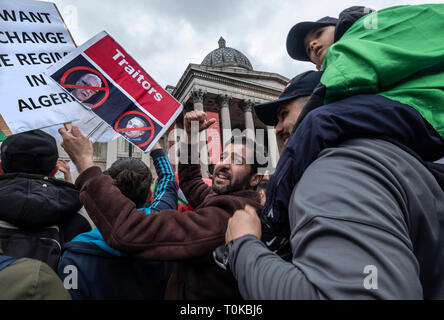 Algerische Protest in Trafalgar Place London Calling für Präsident Abdelaziz Bouteflika step-down. Stockfoto