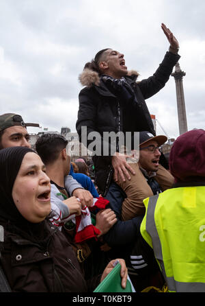 Algerische Protest in Trafalgar Place London Calling für Präsident Abdelaziz Bouteflika step-down. Stockfoto