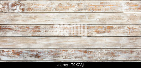 Vintage Holz weiß lackiert Hintergrund, alte verwitterte Holz- horizontalen Bretter teilweise verblichen, Banner Stockfoto