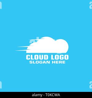 Abstrakte cloud Grafik logo Vorlage, Cloud Computing Konzept., schnelle Cloud logo, auf blauem Hintergrund. Stock Vektor