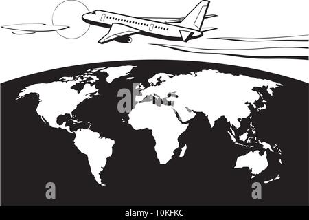 Pkw Flugzeug um die Welt fliegen - Vector Illustration Stock Vektor