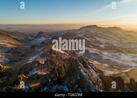 Sonnenuntergang in der Mongolischen Schweiz, gorkhi-terelj Nationalpark, Mongolei Stockfoto