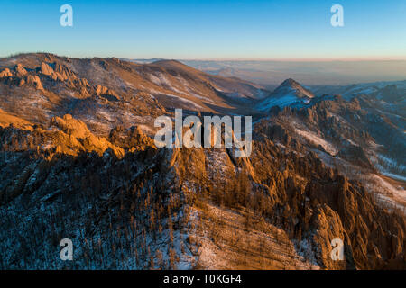 Sonnenuntergang in der Mongolischen Schweiz, gorkhi-terelj Nationalpark, Mongolei Stockfoto