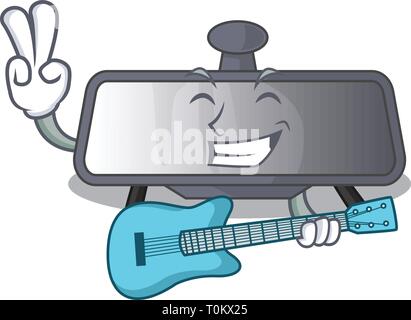 Mit Gitarre Rückspiegel in Cartoon Auto Stock Vektor