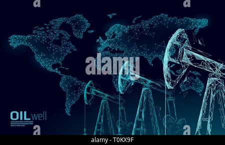 Öl gut Rig juck Low Poly Geschäftskonzept. Finanzen Wirtschaft polygonalen Benzin Produktion. Petroleum Kraftstoffindustrie pumpjack Ladebäumen pumpen Bohren Stock Vektor