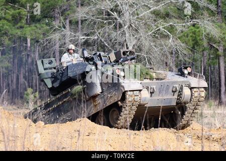 Soldaten aus dem 2., 7. Bataillon der Infanterie Regiment, 1st Armored Brigade Combat Team in Ihren Bradley kämpft für Marne Fokus in Fort Stewart, Ga Marne Schwerpunkt ist der Höhepunkt home station Schulungsveranstaltung für die Mission die Bereitschaft der 2. Brigade Combat Team, 3rd Infantry Division als Sie für Ihre kommende Rotation auf die National Training Center in Fort Irwin, CA vorbereiten. Stockfoto