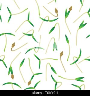 Microgreens Karotte. Keime von Samen einer Pflanze. Nahtlose Muster. Auf weiß isoliert. Vitamin Supplement, veganes Essen Stock Vektor
