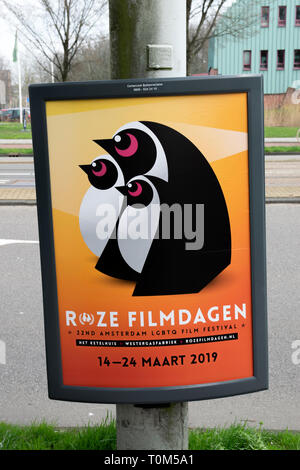 Reklametafeln Roze Filmdagen in Amsterdam Die Niederlande 2019 Stockfoto